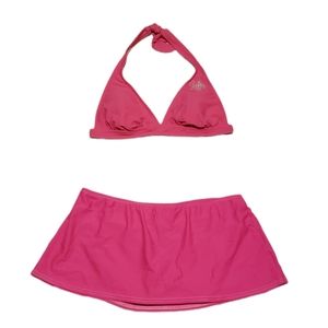 Isaac Mizrahi large bright pink halter bikini with skirted bottoms